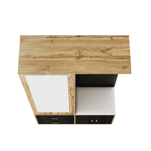 Conjunto de armário - 5 ganchos - espelho, sapateira, banco e cabides extensíveis - Preto + Natural