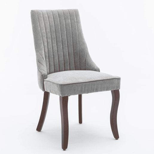 Cadeira de sala de jantar 2 unidades - Estofamento em linho cinza, pernas curvas em madeira, design confortável - Cinza