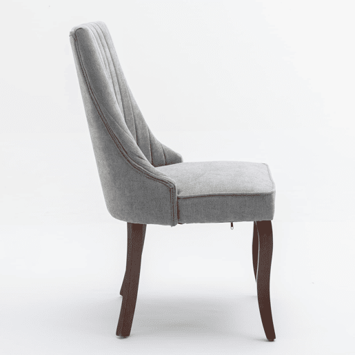 Cadeira de sala de jantar 2 unidades - Estofamento em linho cinza, pernas curvas em madeira, design confortável - Cinza