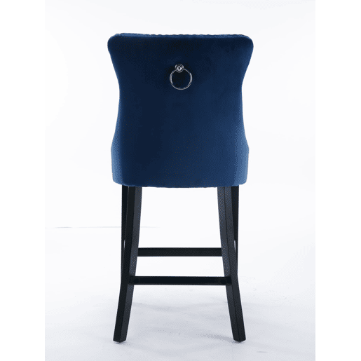 Conjunto de 2 bancos de bar - veludo capitoné, pernas de madeira - azul