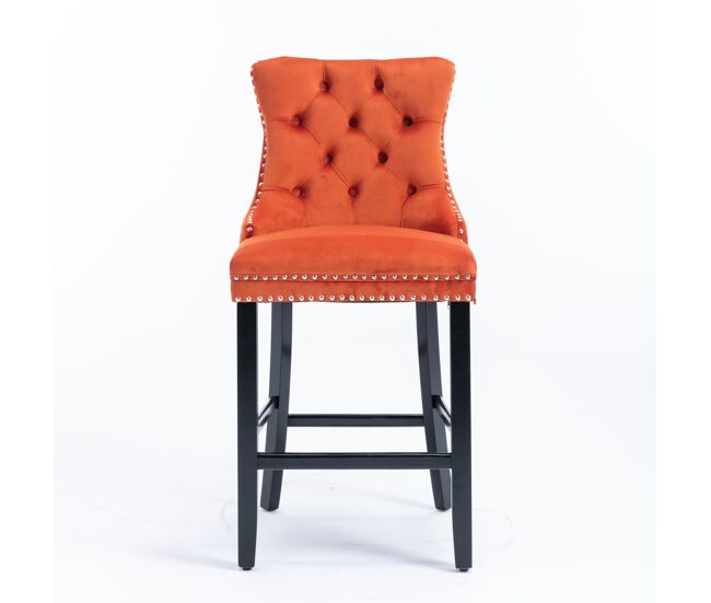 Taburetes de bar 2 unidades - terciopelo capitoné, patas de madera - naranja