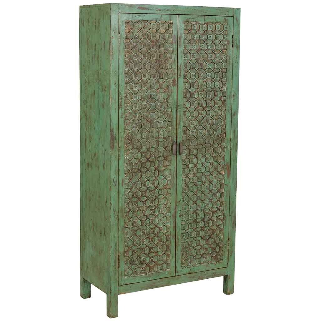 Armario de madera artesanal verde 85x40x176h cm