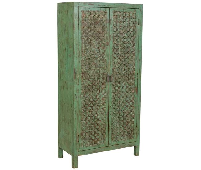 Armario de madera artesanal verde 85x40x176h cm