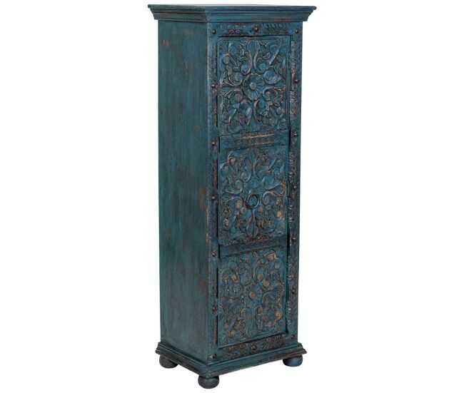 Armario de madera artesanal azul 53x40x149h cm