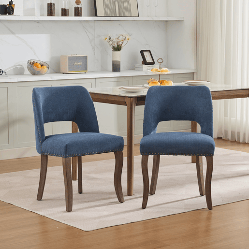 Cadeiras de sala de jantar em madeira, 2 unidades - estofadas modernas para cozinha e sala de estar - Azul