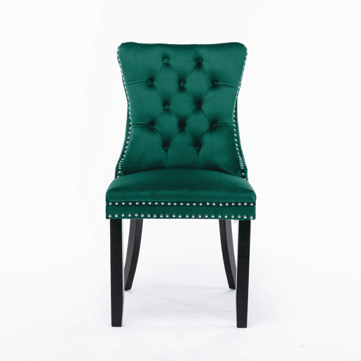 Cadeiras de sala de jantar 2 unidades - veludo capitoné, pernas de madeira, tachas - verde