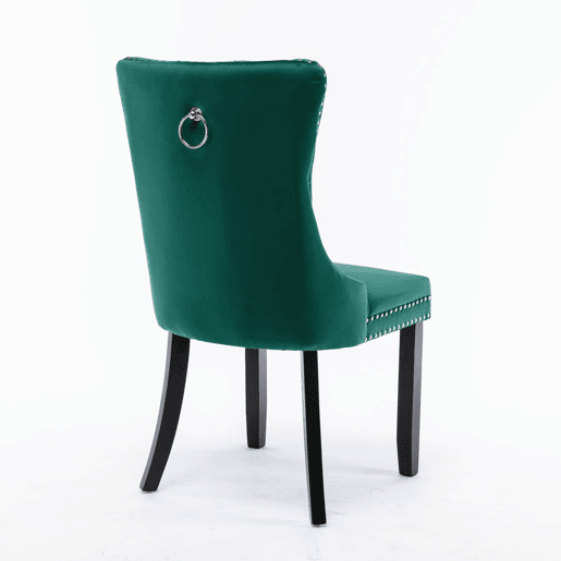 Cadeiras de sala de jantar 2 unidades - veludo capitoné, pernas de madeira, tachas - verde