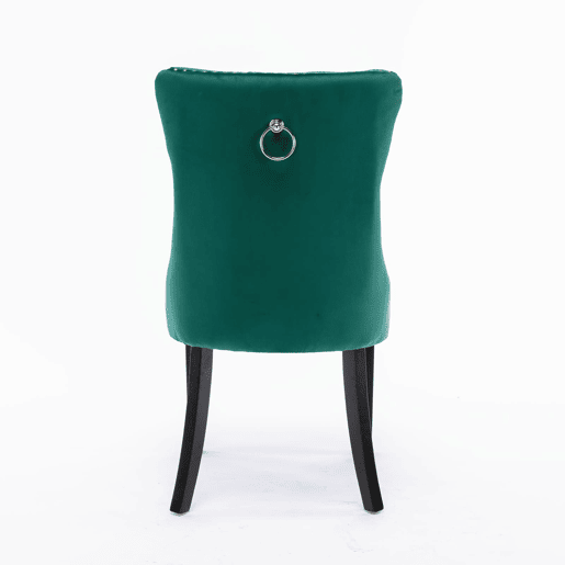 Cadeiras de sala de jantar 2 unidades - veludo capitoné, pernas de madeira, tachas - verde