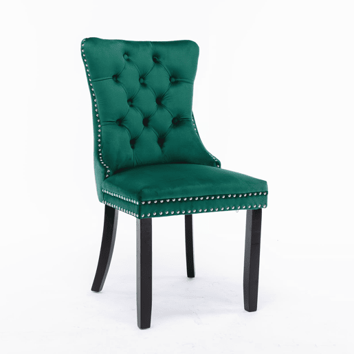 Cadeiras de sala de jantar 2 unidades - veludo capitoné, pernas de madeira, tachas - verde