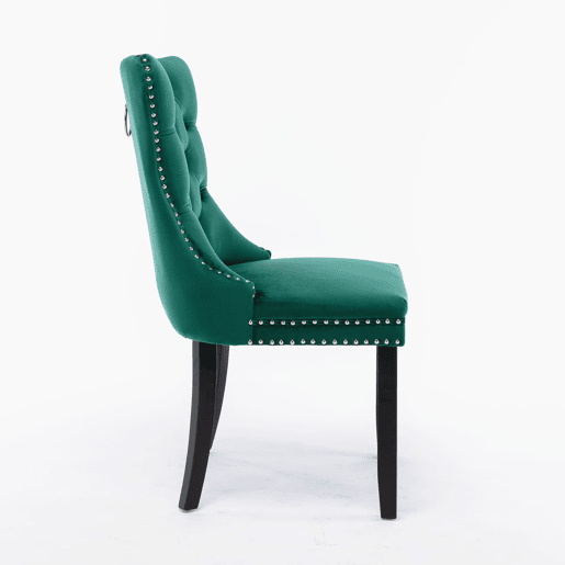 Cadeiras de sala de jantar 2 unidades - veludo capitoné, pernas de madeira, tachas - verde