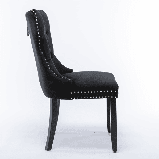 Cadeira de jantar 2 peças - Modernas, estofadas em veludo com encosto capitoné e pernas de madeira - Preto