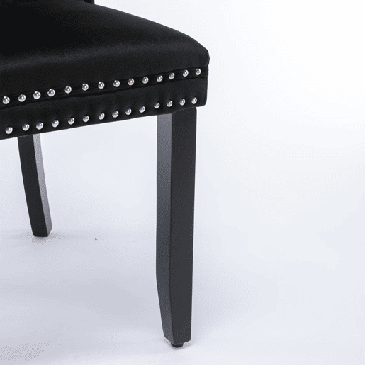 Cadeira de jantar 2 peças - Modernas, estofadas em veludo com encosto capitoné e pernas de madeira - Preto