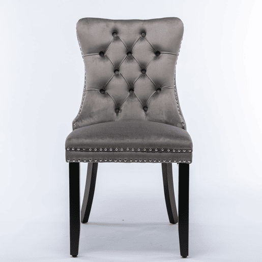 Cadeiras de sala de jantar 2 unidades - estofadas em veludo capitoné com pernas de madeira - cinza Cadeiras de sala de jantar 2 unidades - estofadas em veludo capitoné com pernas de madeira - cinza