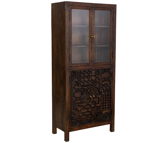 Vitrina de madera artesanal marrón 80x40x180h cm