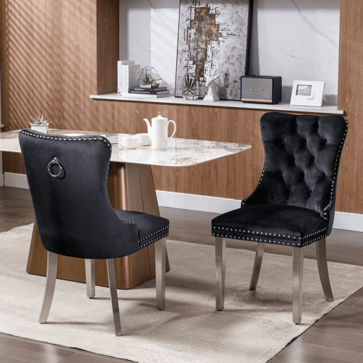 Cadeira de sala de jantar 2 unidades - Moderna, estofada em veludo com pernas cromadas - Preto e cromado