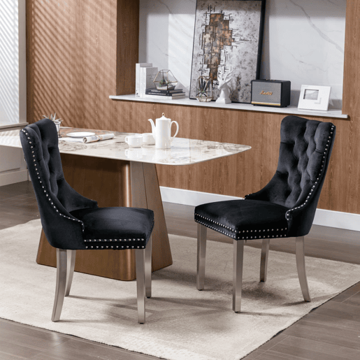 Cadeira de sala de jantar 2 unidades - Moderna, estofada em veludo com pernas cromadas - Preto e cromado