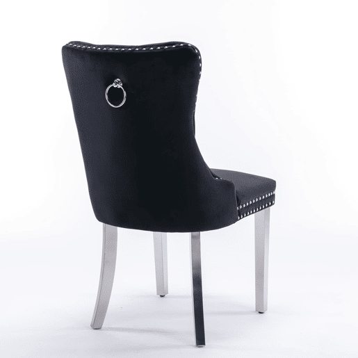 Cadeira de sala de jantar 2 unidades - Moderna, estofada em veludo com pernas cromadas - Preto e cromado
