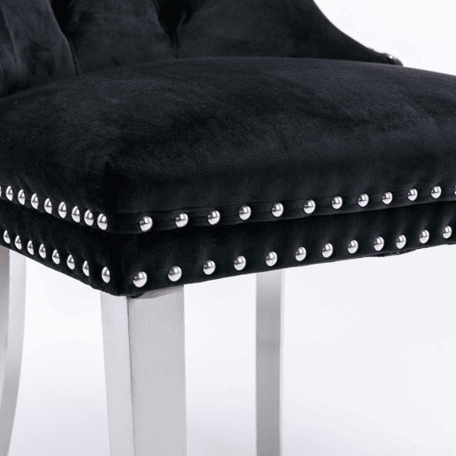 Cadeira de sala de jantar 2 unidades - Moderna, estofada em veludo com pernas cromadas - Preto e cromado