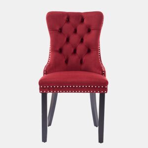 Cadeiras de sala de jantar 2 unidades - veludo capitoné, pernas de madeira com tachas - vermelho vinho