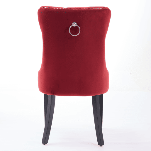 Cadeiras de sala de jantar 2 unidades - veludo capitoné, pernas de madeira com tachas - vermelho vinho