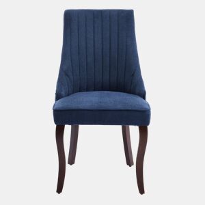 Cadeira de sala de jantar 2 unidades - Estofada em chenille com encosto canalizado e pernas de madeira curvadas - Azul