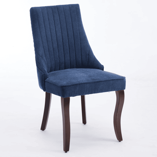 Cadeira de sala de jantar 2 unidades - Estofada em chenille com encosto canalizado e pernas de madeira curvadas - Azul