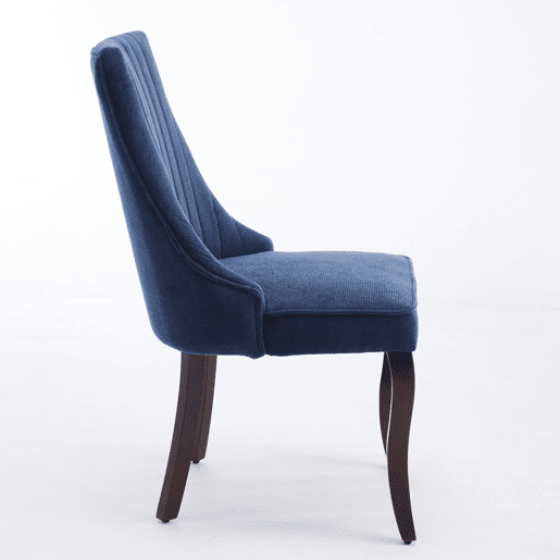 Cadeira de sala de jantar 2 unidades - Estofada em chenille com encosto canalizado e pernas de madeira curvadas - Azul