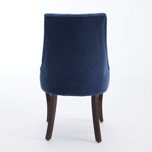Cadeira de sala de jantar 2 unidades - Estofada em chenille com encosto canalizado e pernas de madeira curvadas - Azul