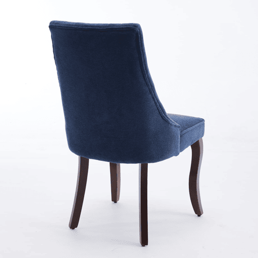Cadeira de sala de jantar 2 unidades - Estofada em chenille com encosto canalizado e pernas de madeira curvadas - Azul
