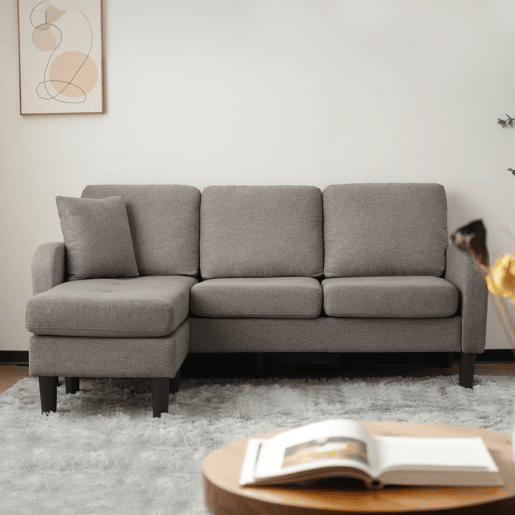 Sofá de canto em L 3 lugares 166x118x77 cm - modular algodão-linho - cinza escuro antigo
