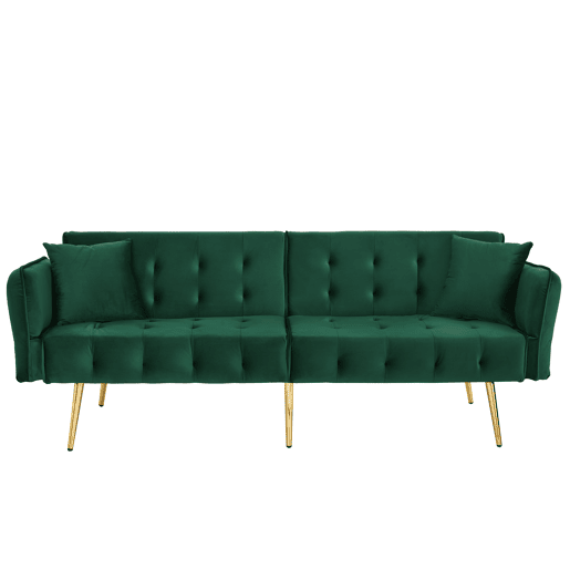 Sofá-cama de 2 lugares - Multifuncional, encosto e apoios de braços ajustáveis, veludo - Verde