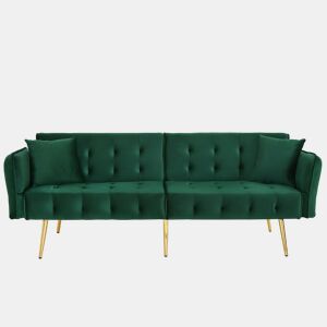 Sofá-cama de 2 lugares - Multifuncional, encosto e apoios de braços ajustáveis, veludo - Verde