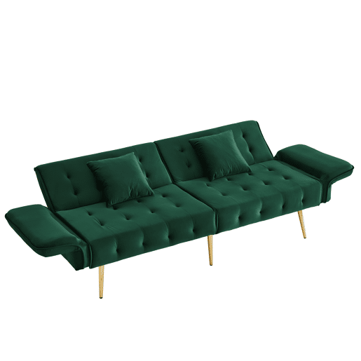 Sofá-cama de 2 lugares - Multifuncional, encosto e apoios de braços ajustáveis, veludo - Verde