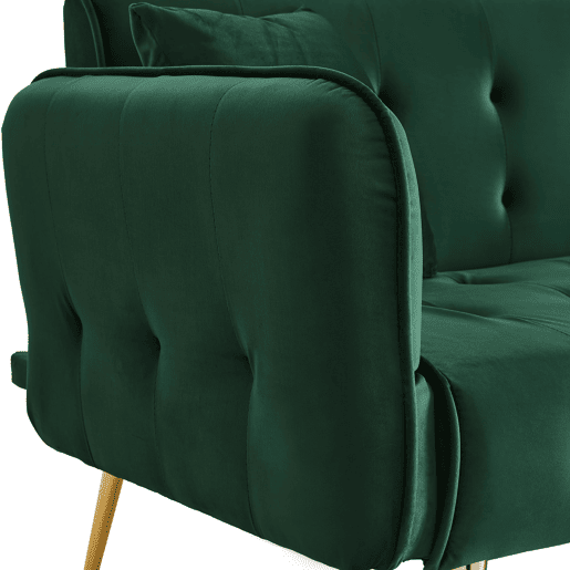 Sofá-cama de 2 lugares - Multifuncional, encosto e apoios de braços ajustáveis, veludo - Verde