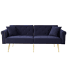 Sofá-cama de 2 lugares - veludo, encosto ajustável em 3 posições, pés metálicos dourados - Antique Blue