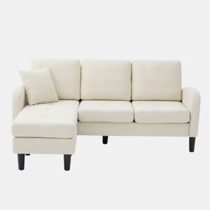 Sofá de canto de 3 lugares 166x118x77 cm - Chaise longue, algodão-linho, modular - bege