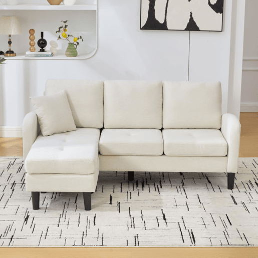 Sofá de canto de 3 lugares 166x118x77 cm - Chaise longue, algodão-linho, modular - bege