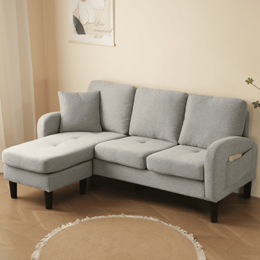 Sofá de canto em L de 3 lugares 166x118 cm - modular com chaise longue - cinzento