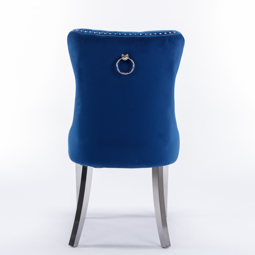 Cadeira de sala de jantar 2 unidades - Moderna, estofada em veludo com pernas em aço cromado - Azul
