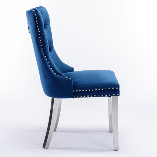 Cadeira de sala de jantar 2 unidades - Moderna, estofada em veludo com pernas em aço cromado - Azul