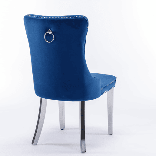 Cadeira de sala de jantar 2 unidades - Moderna, estofada em veludo com pernas em aço cromado - Azul