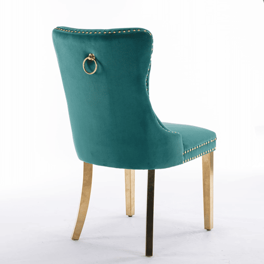 Cadeira de sala de jantar 2 unidades - Estofada em veludo, pernas em aço dourado, capitoné - Verde