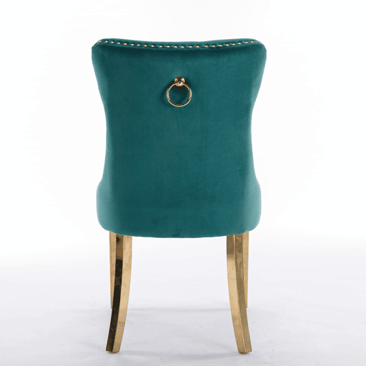 Cadeira de sala de jantar 2 unidades - Estofada em veludo, pernas em aço dourado, capitoné - Verde