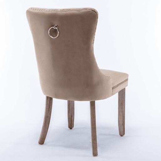 Cadeira de sala de jantar 2 unidades - Veludo acolchoado, pernas de madeira, tachas - Cáqui