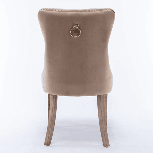 Cadeira de sala de jantar 2 unidades - Veludo acolchoado, pernas de madeira, tachas - Cáqui