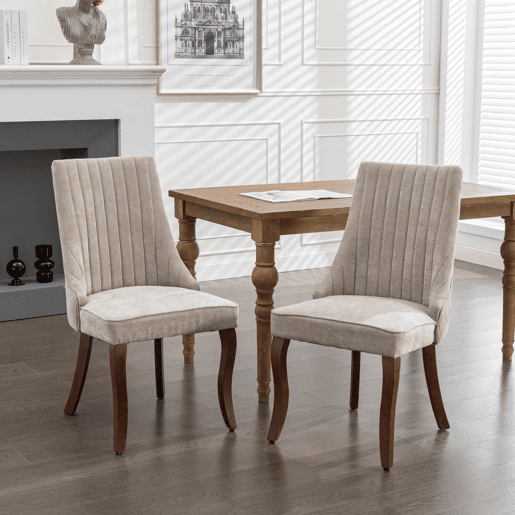 Cadeira de sala de jantar 2 unidades - Estofada em chenille confortável com pernas de madeira curvadas - Bege