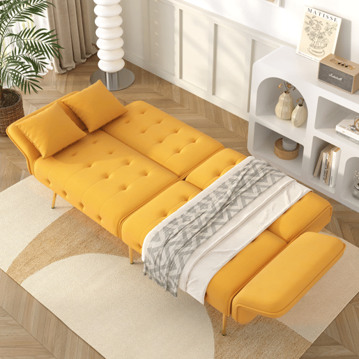 Sofá de 2 lugares - multifuncional, encosto e braços ajustáveis, ampla área de descanso - Amarelo
