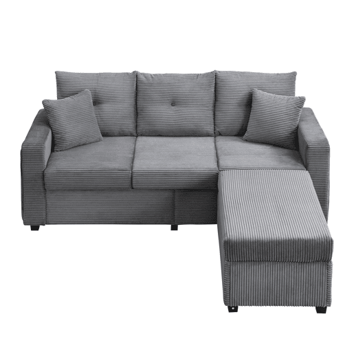 Sofá modular L 3 lugares + otomano grande - LED, assento nuvem, modular, alta resistência - Cinza Antigo