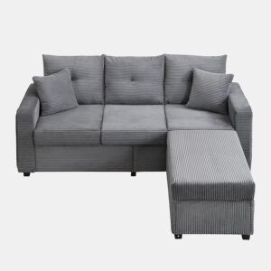 Sofá modular L 3 lugares + otomano grande - LED, assento nuvem, modular, alta resistência - Cinza Antigo