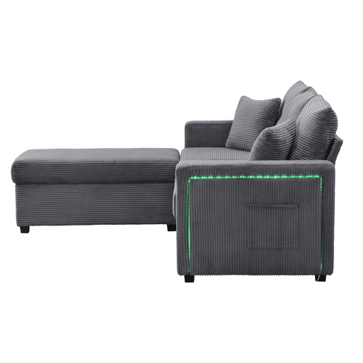Sofá modular L 3 lugares + otomano grande - LED, assento nuvem, modular, alta resistência - Cinza Antigo